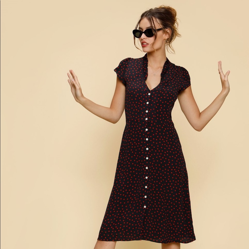 Rouje Lena Dress - Black and Red Polka Dot Print